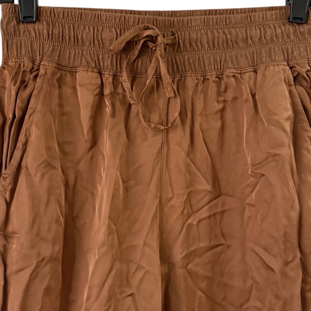 Melissa‎ Nepton Orti Satin Pant Womens XS Brown Flowy Wide Leg Drawstring Waist